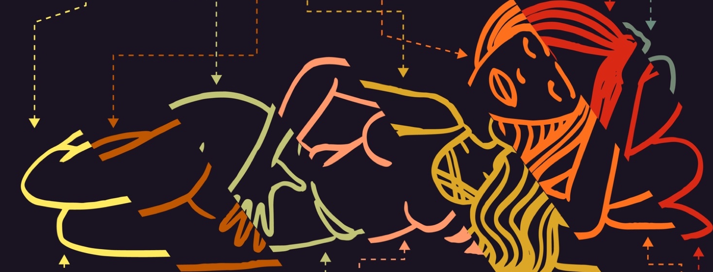 Female with restless legs syndrome laying on her side holding stomach with arrows around her pointing at different parts of her body