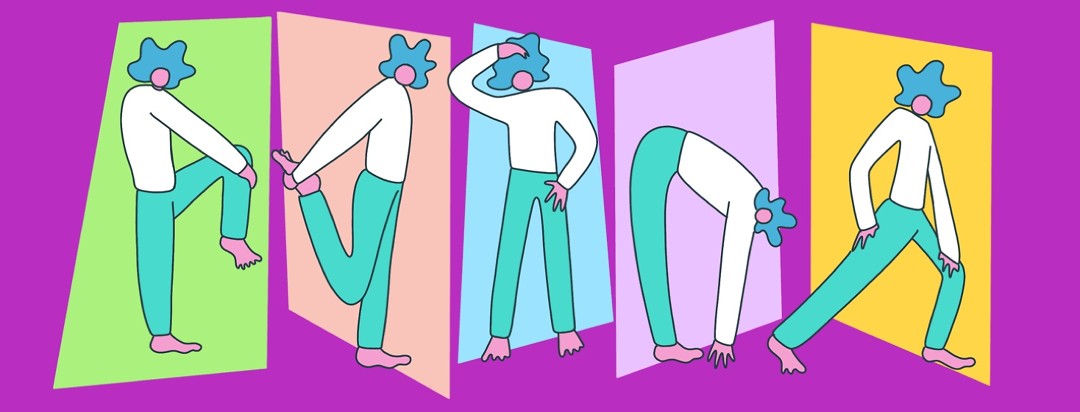 A woman in various stretching poses