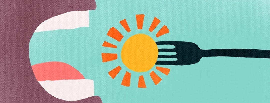 person eating the sun with a fork