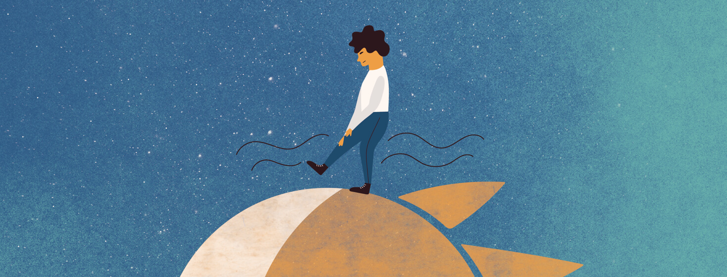 a woman experiencing RLS symptoms while stepping from the sun to the moon