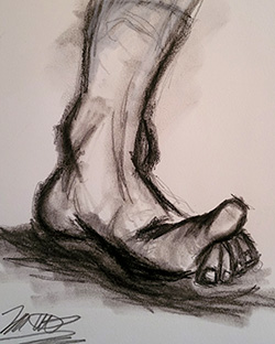 Charcoal sketch of a foot and ankle.